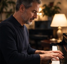 Illustrative photograph of a piano learner