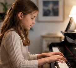 Illustrative photograph of a piano learner